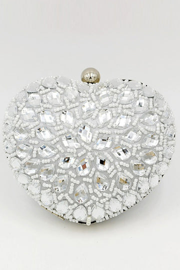 Embrayage de fête en forme de cœur perlé d’argent